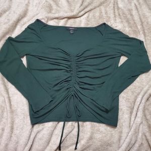 Forever 21 Green Ruched Long Sleeve Off The Shoulder Top  2xl